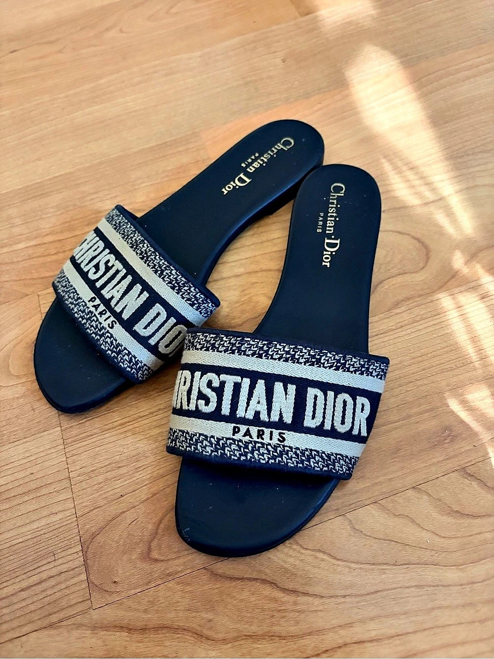 Christian Dior Dway Slide Logo Sandals Black & White EU 371⁄2